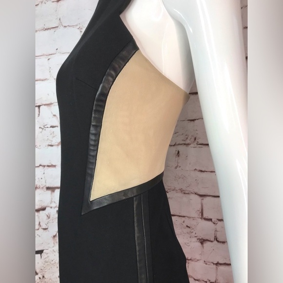 RAG & BONE Piper Leather Trim Mesh Panels Mini Sheath Dress Black and Tan Size 2 - Picture 3 of 16